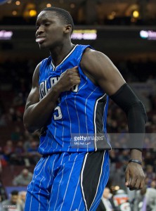Victor Oladipo #5 of the Orlando Magic reacts in the game against the Philadelphia 76ers on February 23, 2016 at the Wells Fargo Center in Philadelphia, Pennsylvania. The Magic defeated the 76ers 124-115. Crédits : Mitchell Leff