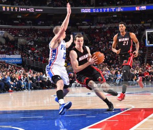 Goran Dragic #7 of the Miami Heat drives to the basket against the Philadelphia 76ers at Wells Fargo Center on March 4, 2016 in Philadelphia, Pennsylvania March 04, 2016| Credit: Jesse D. Garrabrant Licence