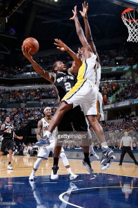 Kawhi Leonard #2 of the San Antonio Spurs drives against Solomon Hill #44 of the Indiana Pacers in the second half of the game at Bankers Life Fieldhouse on March 7, 2016 in Indianapolis, Indiana. The Pacers defeated the Spurs 99-91. March 07, 2016| Credit: Joe Robbins