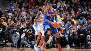 Carmelo Anthony #7 of the New York Knicks handles the ball against the Denver Nuggets on March 8, 2016 at the Pepsi Center in Denver, Colorado. (Photo by Garrett Ellwood/NBAE via Getty Images)