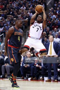 Kyle Lowry #7 of the Toronto Raptors shoots the ball during the first half of an NBA game against the Atlanta Hawks at the Air Canada Centre on March 10, 2016 in Toronto, Ontario, Canada. March 10, 2016| Credit: Vaughn Ridley