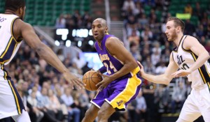 Kobe Bryant looks to make a move against the Utah Jazz on March 28, 2016.  (Ty Nowell/Lakers.com) 
